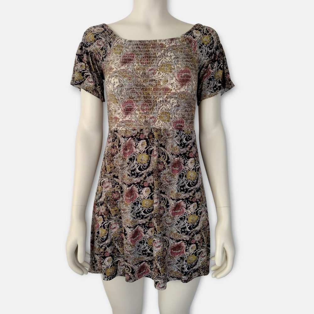 O’Neill Abstract Floral and Paisley Print Socked Pullover Mini Dress